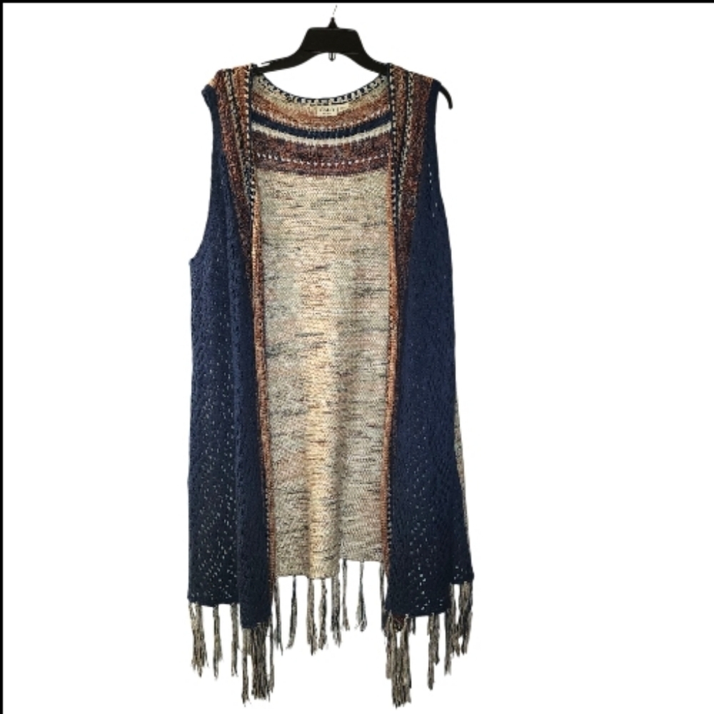 Cato Multicolor Bohemian Knit Duster Vest, Size 22/24.